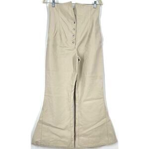 Sara Battaglia High Waist Faux‎ Leather Pants Cream Wide Leg IT Size 42